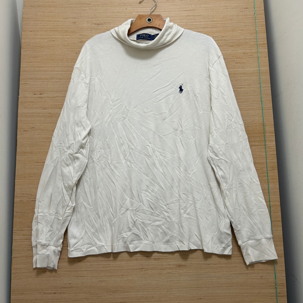 Polo Ralph Lauren Mens White Long Sleeve Turtleneck Pony Logo Size Large
